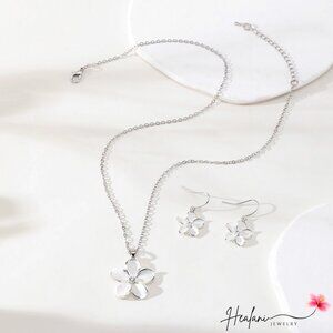 Silver Cubic Zirconia Plumeria Necklace